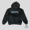 Celine Logo Studded Alpaca Wool Hoodie in Black