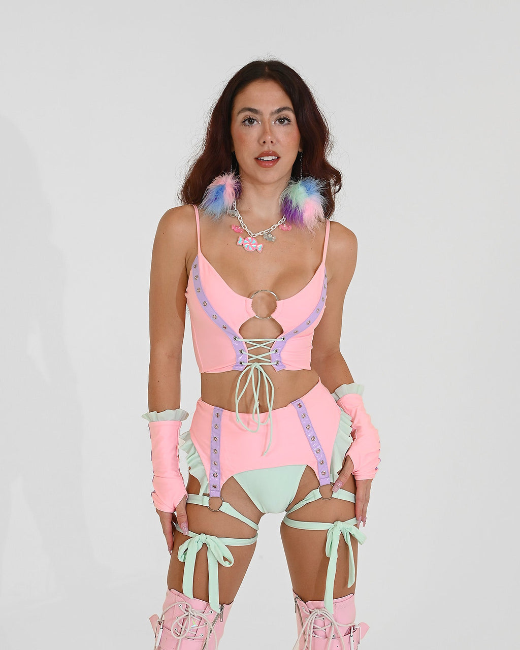 Cotton Candy Lace-up Crop Top